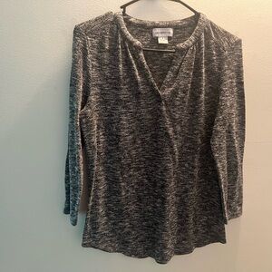 Liz Claiborne Gray Black Wrap Blouse 3/4 Sleeve